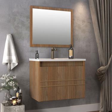 Imagem de Armário de Banheiro Royal 60 Cm 1 Porta 100% Mdf com Espelho Noce - Belizze Móveis