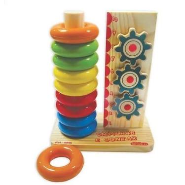 Imagem de Brinquedo Educativo Empilhar e Contar em Base de Madeira Argolas de Pl