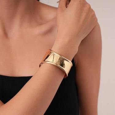 Imagem de Bracelete Grosso Largo Dourado Aberto Cuff Orgânico Pulseira Rígida Fe