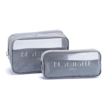Imagem de Necessaire Kit 2 Peças Masculina Feminina Organizador - PGB, Cinza