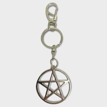 Imagem de Chaveiro Pentagrama Com Circulo Metal Níquel 14 Cm - Lua Mistica