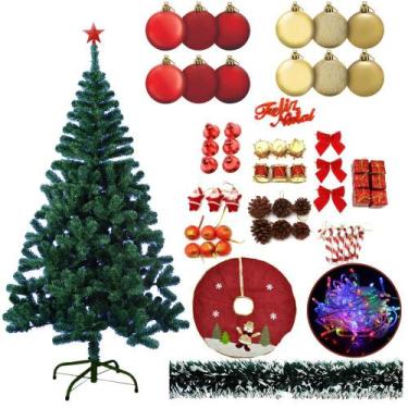 Imagem de Árvore De Natal Verde 320 Galhos 1,50m Com 78 Enfeites Decorada Pisca 