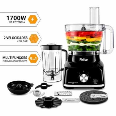 Imagem de Multiprocessador de Alimentos Philco Preto 9 em 1 - 1700W, Preto, 220V