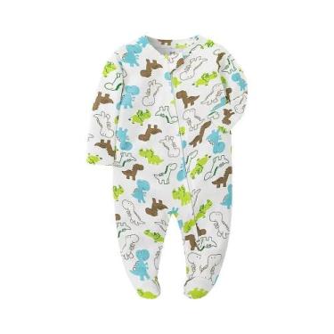 Imagem de Pijamas De Algodão Branco Unissex Para Bebês Recém-Nascidos Com Zíper 