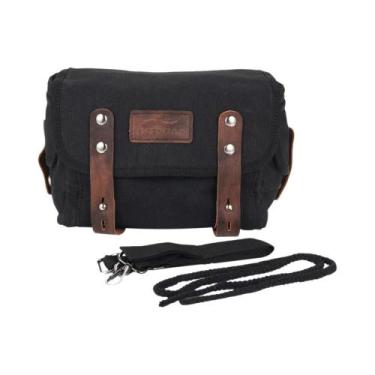 Imagem de Bolsa Lateral Universal Retrô De Lona Preta Para Motocicleta Com Bolso