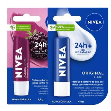 Imagem de Kit Hidratantes Labiais Nivea Original Care+Amora Shine 4,8g
