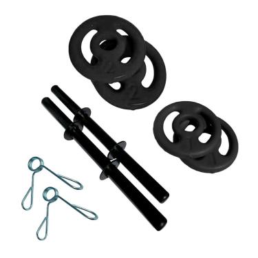 Imagem de Kit de Barras e Anilhas 2 Barras Ocas 40cm com Presilhas + 4 Anilhas 1kg + 4 Anilhas 2kg Pintadas Inox Iniciativa