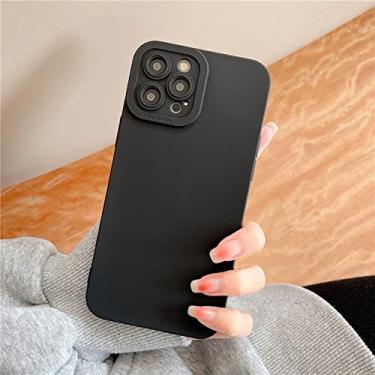 Imagem de Capa de telefone fluorescente de silicone macio de cor sólida para iPhone 13 12 11 Pro XS Max 7 8 Plus X XR SE 2 Capa de proteção de câmera, preta, iPhone 7Plus,8Plus