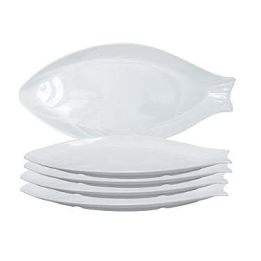 Imagem de Kit 5 Travessa Peixe Melamina Premium Branca 39x17cm Servir Mesa Posta Evento Restaurante