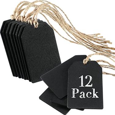Imagem de Etiquetas para quadro-negro penduradas em madeira, mini placas de quadro-negro de madeira, etiquetas para pendurar quadro-negro, etiquetas de preço ideais, etiquetas de mensagem, preto (12)
