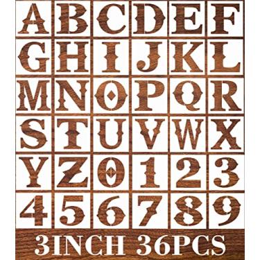 Imagem de Estênceis de letras de 7,6 cm – 36 peças reutilizáveis e flexíveis de letras e números para pintura em madeira, parede, varanda, tecido