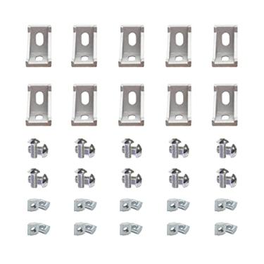 Imagem de 10 conjuntos de 1,5" x 1,5" 1515 série perfis de extrusão de alumínio suporte prata, 10 peças de suporte de 3,81 cm com porcas em T parafuso para trilho de perfil de extrusão de 1,5 polegadas