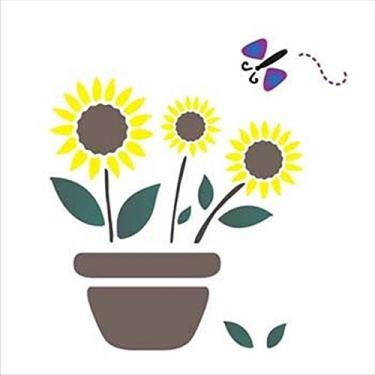 Imagem de Stencil de Acetato para Pintura OPA Simples 14 x 14 cm - 1002 Vaso Com Girassóis