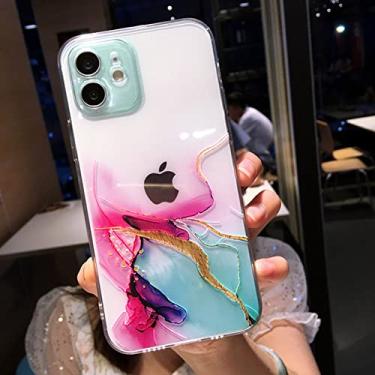 Imagem de Watercolor Painting Phone Case For iPhone 13 Pro Max 12 Mini 11 X XR XS 7 8 Plus 6S Colorful Marble Clear Soft Shockproof Cover,Rose Red,For iPhone XR