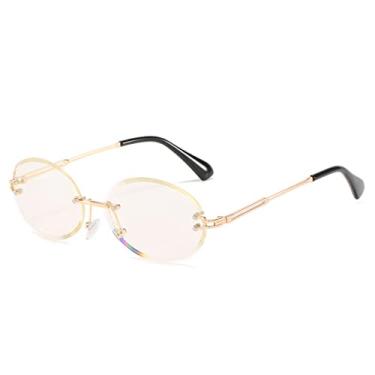 Imagem de Óculos de sol ovais retrô para mulheres masculinas moda vintage ouro metal sem armação óculos sem aro proteção uv400, ouro transparente, china