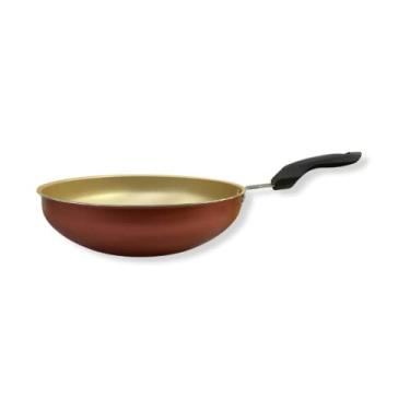 Imagem de Panela Wok 28cm Antiaderente Cereja com Dourado Alta Não Gruda Frigideira Topázio