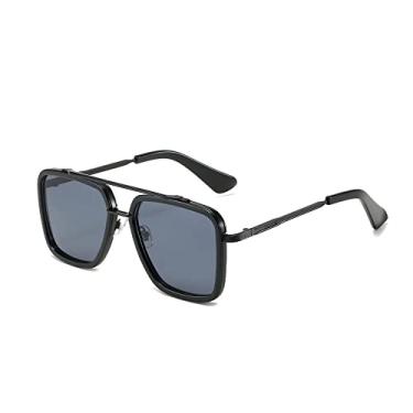 Imagem de Óculos de sol masculino Bestgift Double Bridge vintage quadrado sapo armação preta, Moldura preta