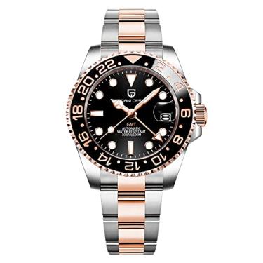 Imagem de BY BENYAR Pagani Design masculino GMT relógios automáticos - relógio mecânico moderno de aço inoxidável - relógio masculino com lente de vidro safira, Dourado, Clássico