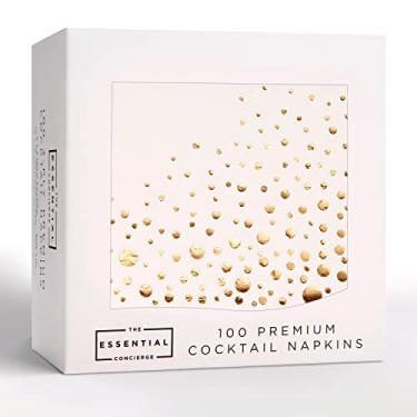 Imagem de Guardanapos de coquetel dourados elegantes, guardanapos de festa descartáveis de 12 x 12 cm, guardanapos de sobremesa dourados, 3 camadas, 100 guardanapos brancos e dourados, guardanapos descartáveis