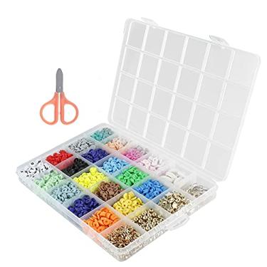 Imagem de 2700 Pçs Grânulos Espaçadores de Argila Polímera Redondas 6 mm Pequenas Contas de Artesanato com Contas de Letra do Alfabeto Fivela Anel de Ferro Tesoura para Fazer Jóias Pulseiras Colar Brinco DIY Kit de Artesanato