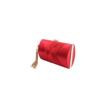 Imagem de JAMBHALA Chic Fringe Clutch Bag Bolsa de Poliéster Macio com Uma Corrente de Ombro Removível (vermelho)