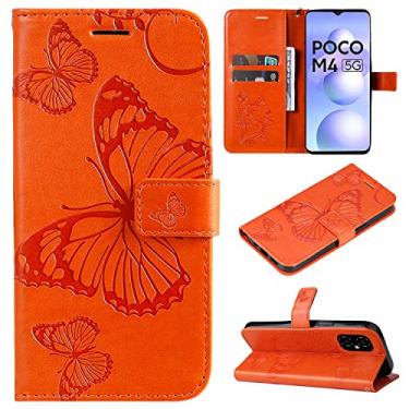 Imagem de Capas de telefone borboleta em relevo compatíveis com Xiaomi Poco M4 5G M5 4G Capa de couro de luxo slots para cartão de visita clipe de carteira à prova de choque (laranja, Xiaomi Poco M5 4G)