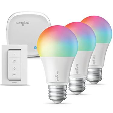 Imagem de Sengled E39-NA05HM que muda de cor, lâmpadas que funcionam com Alexa, Google Home, kit de iniciante com interruptor inteligente, luz RGB A19 E26 dimmable LED 60W equivalente, 800LM, conjunto de 5 peças, branco, 3 unidades