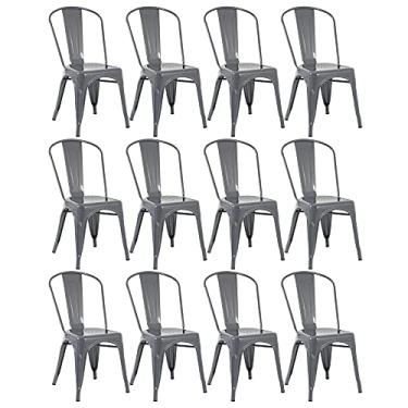 Imagem de Loft7, Kit 12x Cadeiras Iron Tolix Design Industrial em Aço Carbono, Sala de Jantar, Cozinha, Bar, Restaurante e Varanda Gourmet - Cinza Escuro