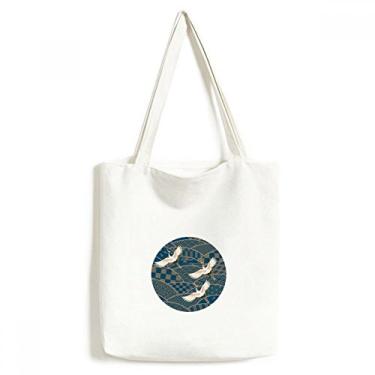 Imagem de Cranes bolsa de lona geométrica folhas de bordo bolsa de compras casual bolsa de mão