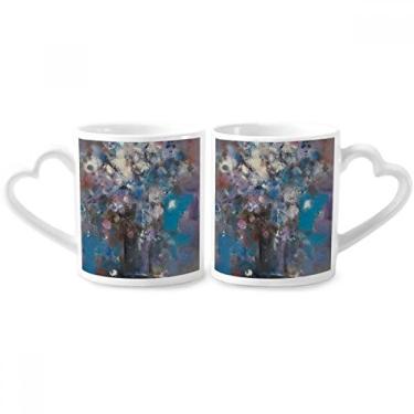 Imagem de Conjunto de canecas de porcelana para casal com pintura a óleo XJJ de flores azuis
