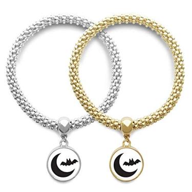 Imagem de DIYthinker Lua Morcego Feliz Fear Halloween Lover Pulseira Pingente Joias Corrente Presente Casal
