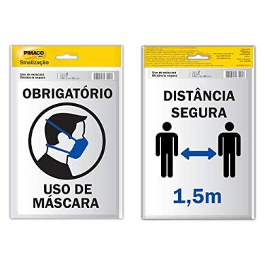 Imagem de Placa De Sinalização, Pimaco, Adesivo, Distância Segura o Uso de Máscara, 14x19cm