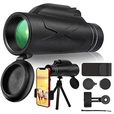 Imagem de Monocular Telescope, 80x100 Monocular Telescope HD High Power Impermeável Wide Angle Monoculars Scope com suporte para telefone e tripé para adultos, observação de pássaros, acampamento