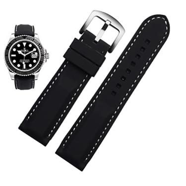 Imagem de DFAMIN Pulseira de silicone masculina 20mm 22mm 24m para MIDO citizen omega sport pulseira de substituição de borracha vermelha azul laranja branco pulseira macia (cor: preto branco