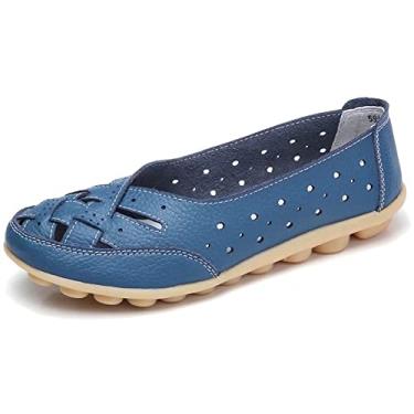 Imagem de Fangsto sapato feminino de couro bovino sapato mocassim sem salto sandálias sem cadarço, Light Blue, 10