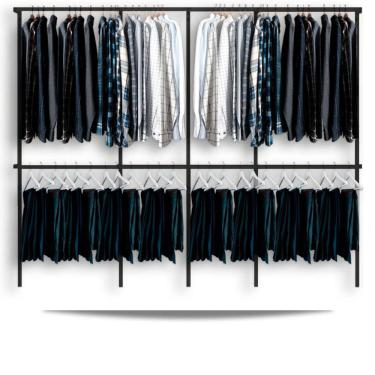 Imagem de Arara cabideiro aramado trilho parede closet loja suspenso Pt 3,10 m