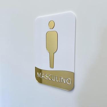 Imagem de Placa de identificação para banheiros Masculino - Acrílico (Branco e dourado)
