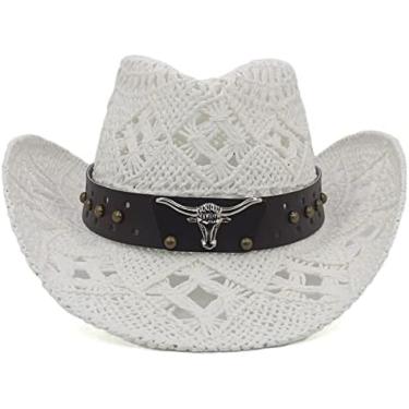 Imagem de Chapéus De Cowboy Homens Mulheres Chapéus De Cowboy De Palha Aba Larga Chapéu De Festa Viagem Ao Ar Livre Boné Clássico Retro Sombrero,Branco,7-7 1/8,YUYANAIAI