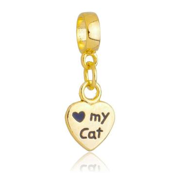 Imagem de Pingente Berloque Coração Gato Pandora Banhado a Ouro 18k