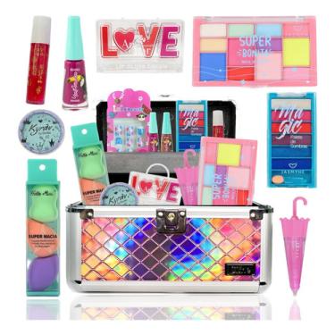 ERYUE kit de maquiagem infantil para menina,Kit de maquiagem para meninas  Real Kids Make Up Set Cosmetics Play Set Cofre lavável com bolsa de