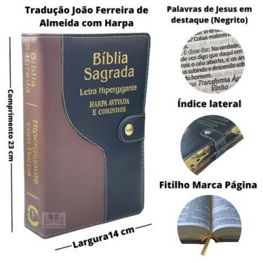 Imagem de Bíblia Com Harpa Letra Hiper Gigante Rc  Botão Preto