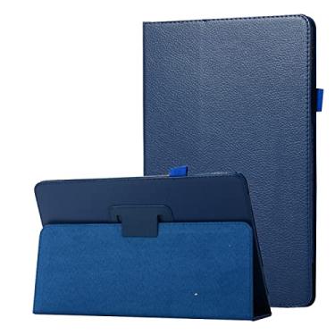 Imagem de Capa para tablet, capa de tablet com textura de couro para tablet compatível com Sony Xperia Z2 fino suporte dobrável protetor fólio capa traseira à prova de choque com suporte capa protetora (cor: azul escuro)