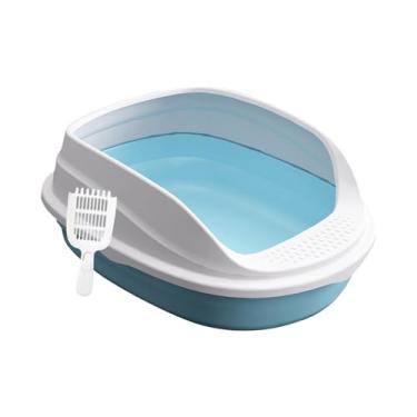 Imagem de Fenteer Caixa de areia para gatos aberta, panela grande, vaso sanitário para gatos, cães pequenos, comadre para gatinhos, coelho, animais pequenos, Azul 38cm