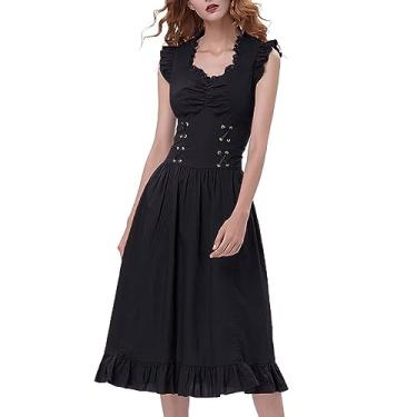 Imagem de Vestido feminino fashion casual plus size cor sólida babados vestido de verão bonito, Preto, XXG