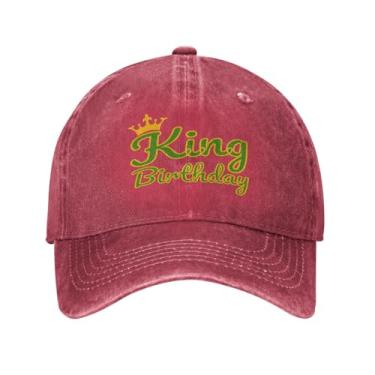 Imagem de Boné de beisebol original King Birthday vintage estruturado lavado para mulheres boné de caminhoneiro ajustável algodão, Vermelho, G