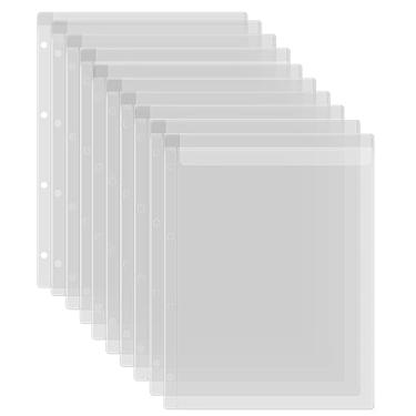 Imagem de BAOFALI Pacote com 10 bolsos de plástico A4, pastas de PVC impermeáveis com 4 furos, sacos de folhas soltas para orçamento, inserções de planejador, foto, documento, organizador de contas de