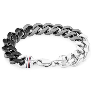 Imagem de Tommy Hilfiger Pulseira masculina de elos de joias, aço inoxidável cinza preto, fecho lagosta, pulseira elegante, (modelo: 2790514), Standard, Aço inoxidável, Sem pedras preciosas