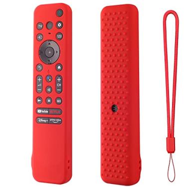 Imagem de HMHAMA Capa protetora de substituição para controle remoto aplicável para Sony TV RMF-TX800 TX900, silicone macio, à prova de choque, antiderrapante, capa protetora com cordão (vermelho)