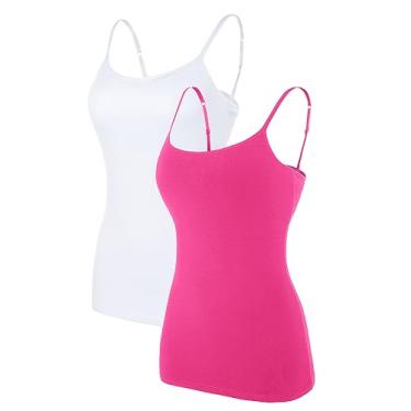 Imagem de beautyin Camiseta regata feminina de algodão com sutiã de prateleira, alças finas, básica, pacote com 2, Branco/rosa, pacote com 2, G