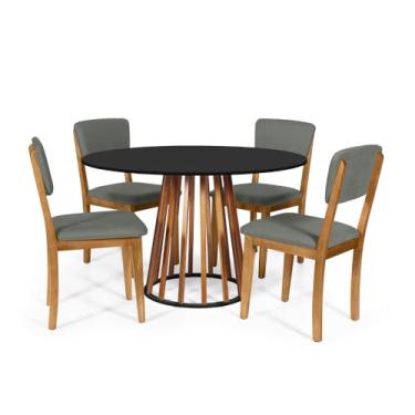 Imagem de Straub Web, Mesa de Jantar Redonda Gabi Nat/Pret com 4 Cadeiras Estofadas Ella Cinza